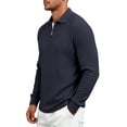 thumbnail image 5 of LYSMORA Men's Cable Textured Lapel Quarter Zip Long Sleeve Polo Shirt, Loose Fit Casual Business Athletic Tops, 5 of 8