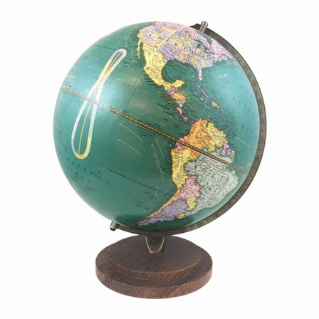 Vintage Style Desk World Globe, Colorful Rotating Educational World Map Globe with Wooden Base for Home Office & Study Room Decor