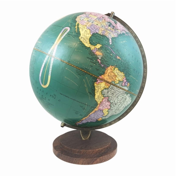 Vintage Style Desk World Globe, Colorful Rotating Educational World Map Globe with Wooden Base for Home Office & Study Room Decor