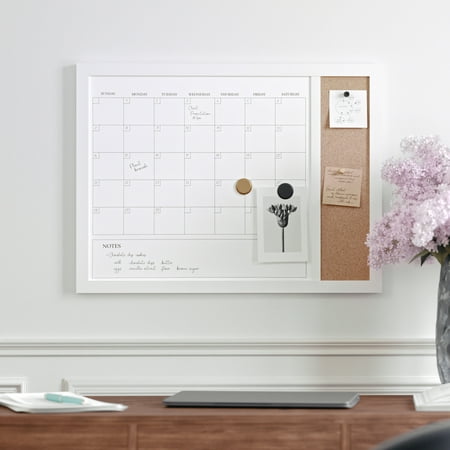 Martha Stewart - Everette Dry Erase Magnetic Monthly Calendar/Cork Board - 24x18 - White Woodgrain