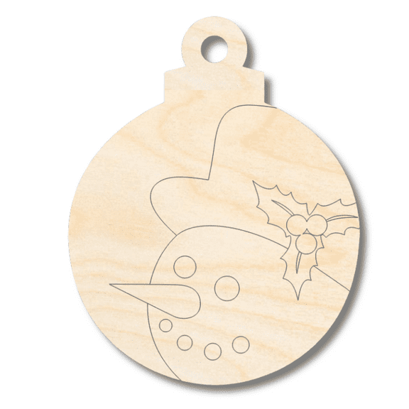 Unfinished Wood Etched Snowman Ornament Shape 7" / 1/4"