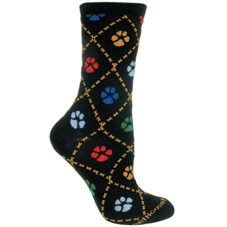 Dog Paws Black Cotton Ladies Socks