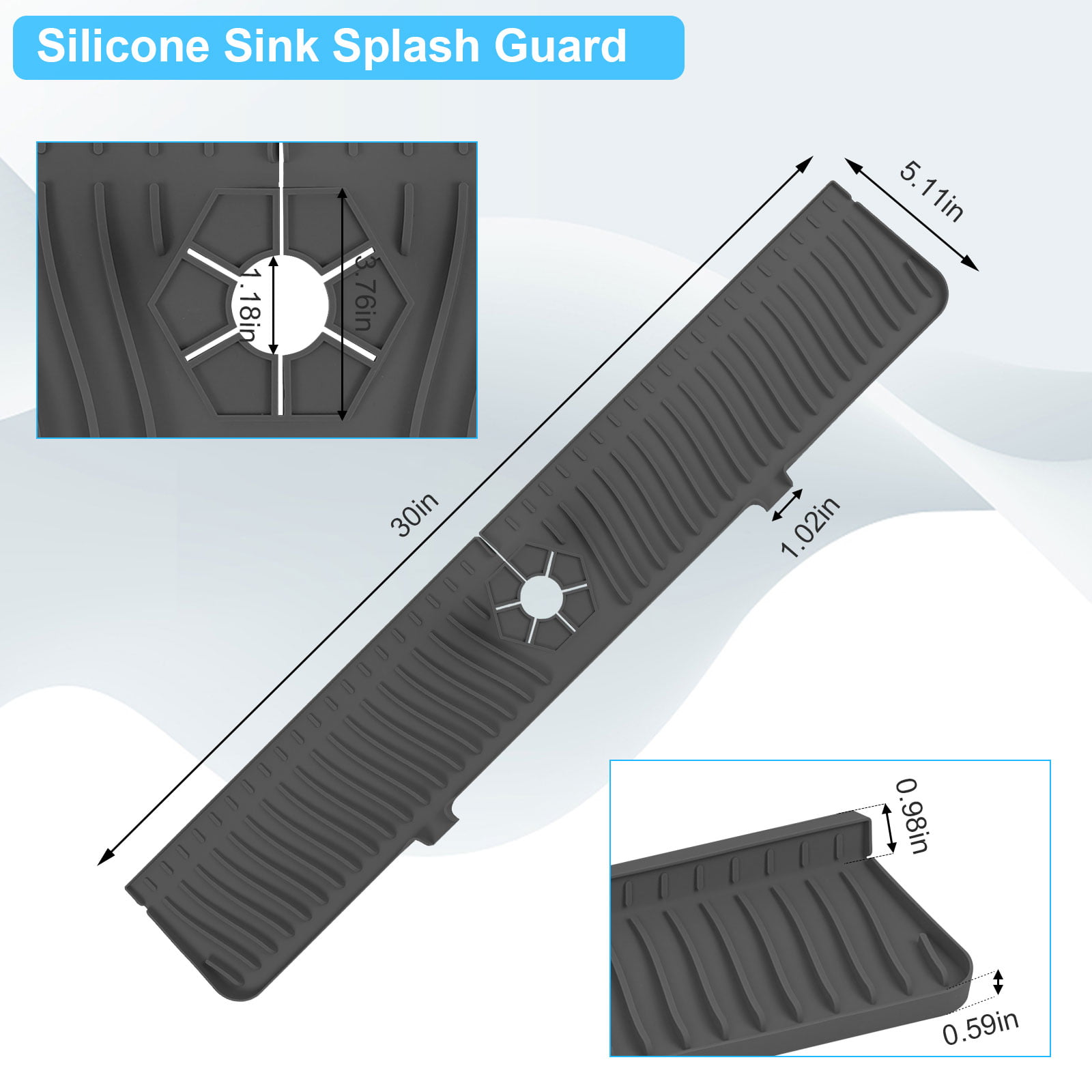 Silicone Faucet Splash Guard, 32” x 5.5”, Faucet Water Catcher Mat