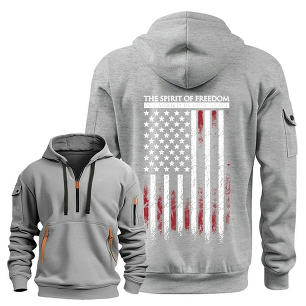 MHFRRA Sudadera con Capucha de Manga Larga con Estampado de Tendencia y Media Cremallera y Bolsillo para Hombre Gris claro