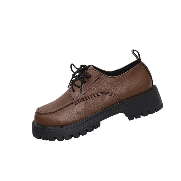 Work Shoes Women Round Toe Thick Bottom Mid Heel Loafers