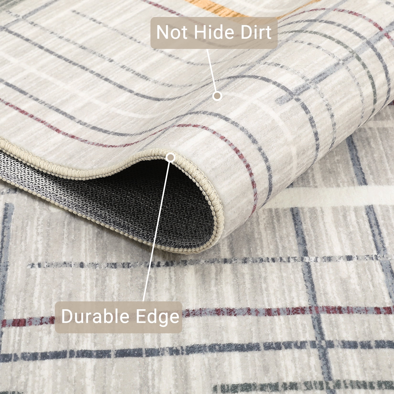 Hasoo Area Rug for Living Room Washable 5x7ft Rug Geometric Grid Rug for Bedroom Dining Room Modern Indoor Carpet Beige