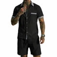 thumbnail image 5 of GUZOM Mens Black Linen Blend 2-Piece Short Sleeve Shirt & Shorts Set | Casual Summer Vacation Outfit,Size XL, 5 of 7