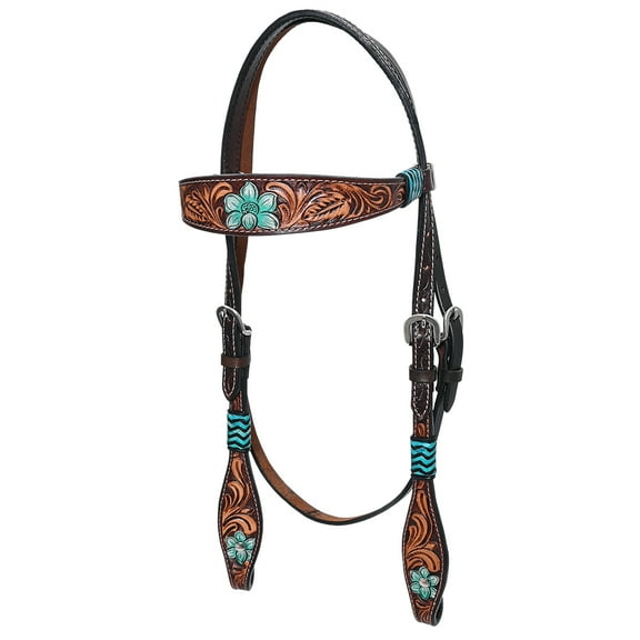 HILASON Western Horse Headstall American Leather Floral  Dark Brown