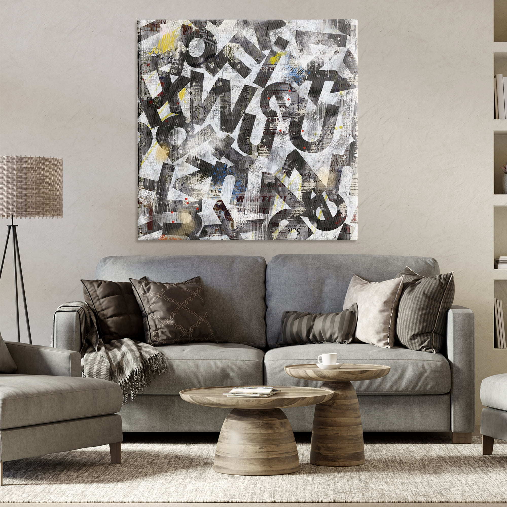 Stupell Industries Mixed Letters Abstraction Abstract Painting Wrapped Canvas Art Print Wall Art, 36 x 36