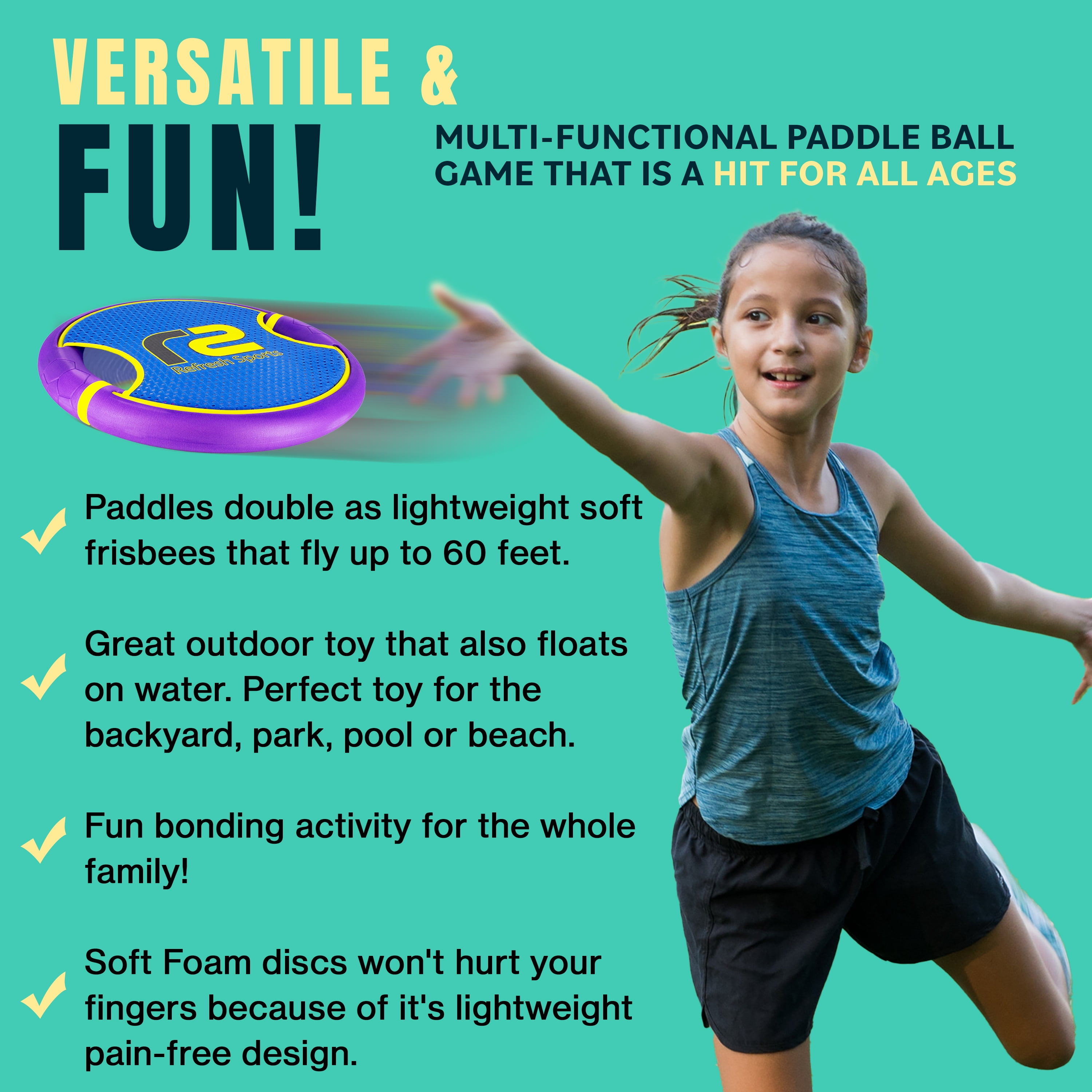 Bouncy Paddle & Stringy Ball Game - Pink & Purple - Refresh Sports