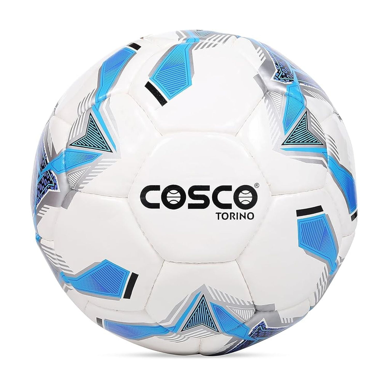 Cosco Torino Pvc Football, Size 5 | White & Blue | Pvc Hand Sewn Ball | High Shape Retention & Stability