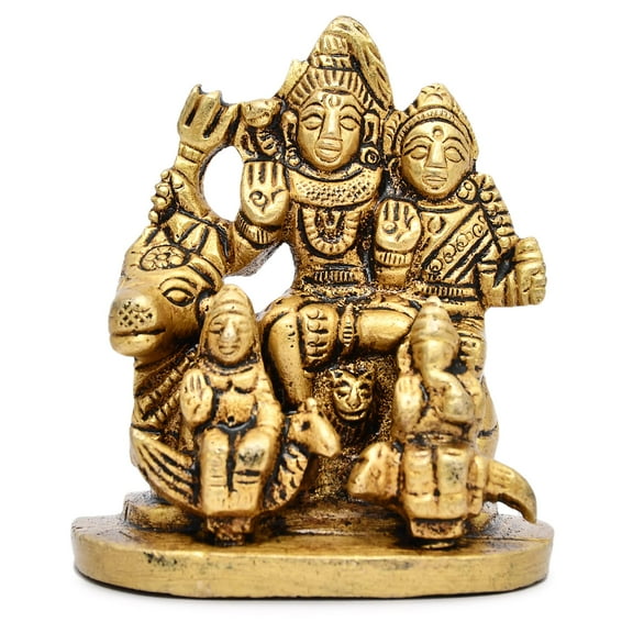 AargKraft™ Brass Shiva Parvati Pariwar - Shiva Family | Shiva Bholenath Shankar Parvati Ganesh Ganesha Nandi Family Murti Idol Statue - Small Size Height- 2.3 Inches