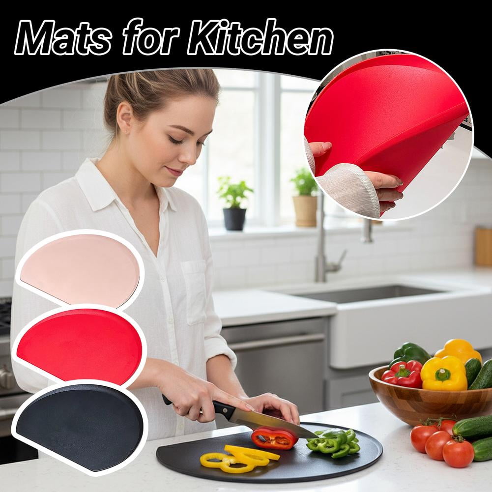 TPU Rubber Cutting Board, Flexible Chopping Mat for Kitchen D-Shape Cutting Mats, Professional Knife-Friendly , Dishwasher Safe, BPA Free, Half Round Prep Board