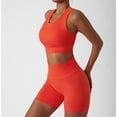 thumbnail image 2 of IBTOM CASTLE Women Workout Sets 2 Piece Seamless Ribbed Tank Top Sport Bra + High Waist Biker Shorts Gym Yoga Exercise Outfits M Orange, 2 of 7