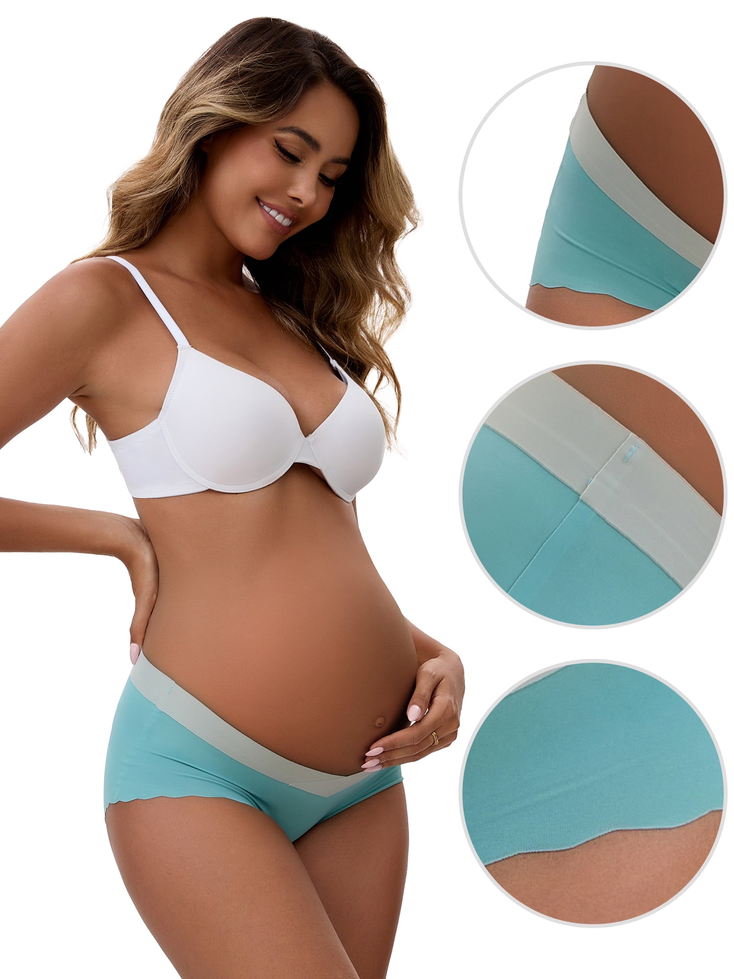 DARING DIVA Women's Ice Silk Wave Edge Maternity Panties L Blue
