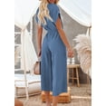 thumbnail image 7 of Asyoly Womens Jumpsuits Casual High Waist Short Sleeve V Neck Button Belted Wide Leg Jumpsuits with Pockets, 7 of 7