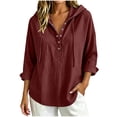 thumbnail image 2 of GERsome Long Sleeve Shirts for Women Snap Button Hooded Loose Fit Dressy Casual Pullover Tops Red L, 2 of 5