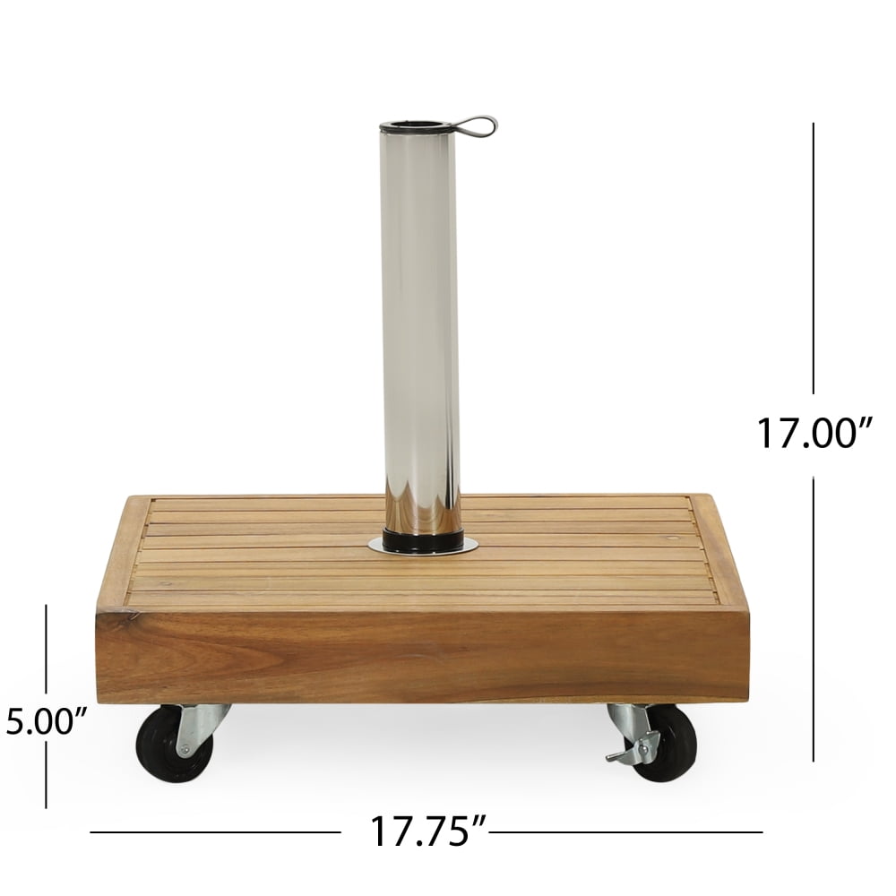 40 lbs Square Teak Finish Umbrella Base with Wheels, Heavy-Duty Patio Umbrella Stand for Outdoor Use