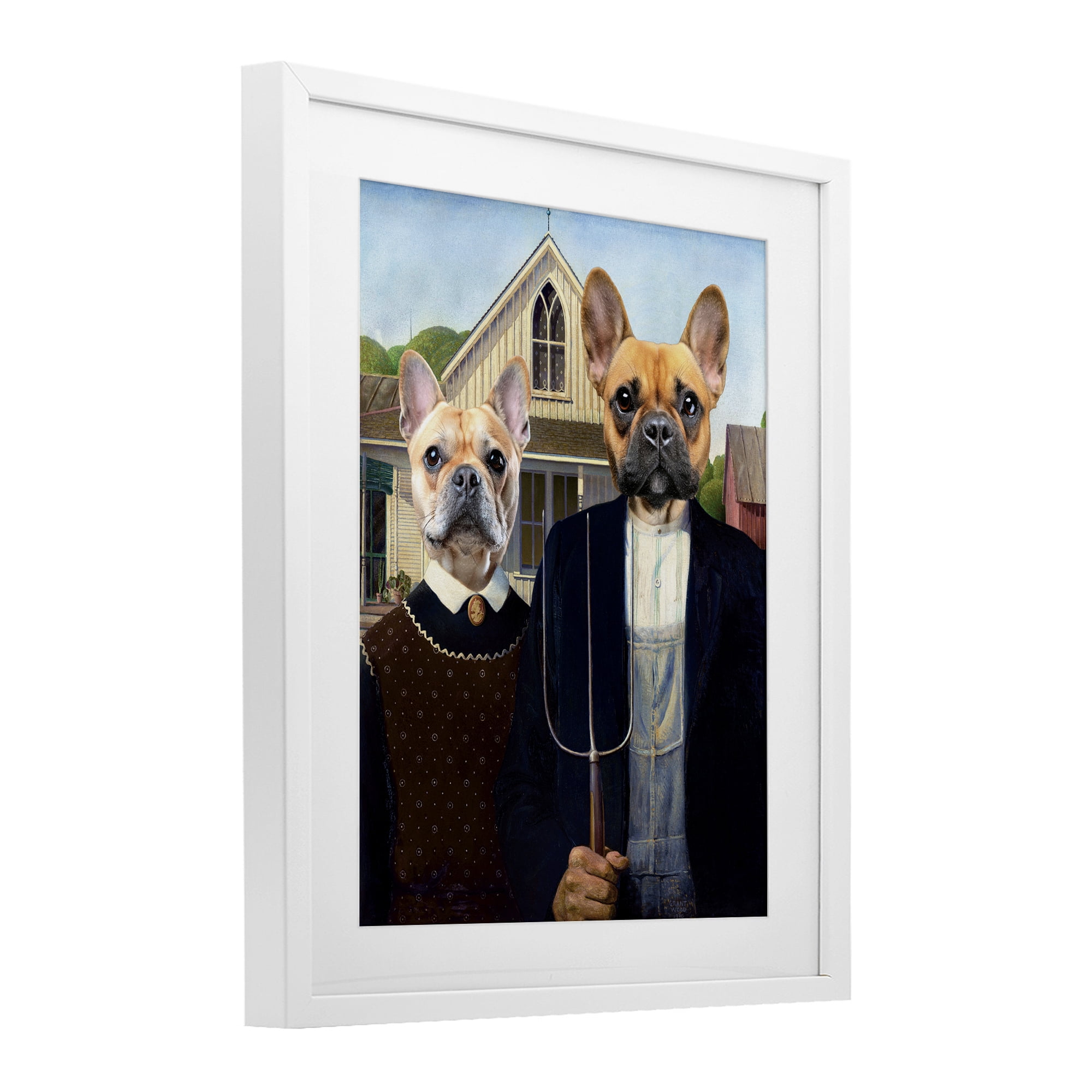 Stupell Industries French Bulldogs Iconic Farmers White Framed Print Under Glass, design by Grotto Studios