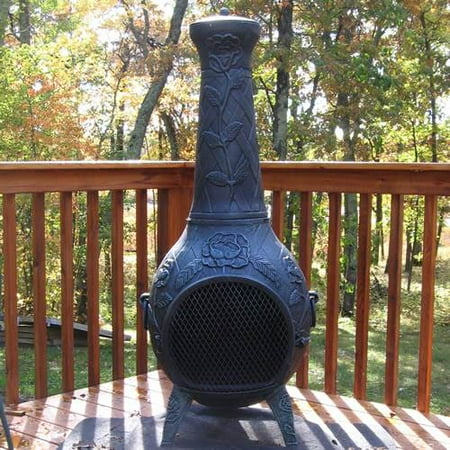 - Outdoor Chimenea Fireplace - Rose in Antique Green Finish (Without Gas)