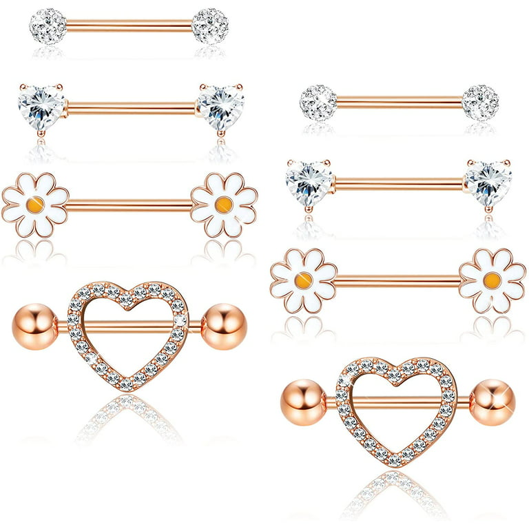Jstyle 4 Pairs Nipple Rings Surgical Steel Cute Small Heart