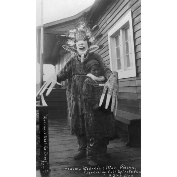 Eskimo Medicine Man In Mask And Sick Boy History (24 x 36)
