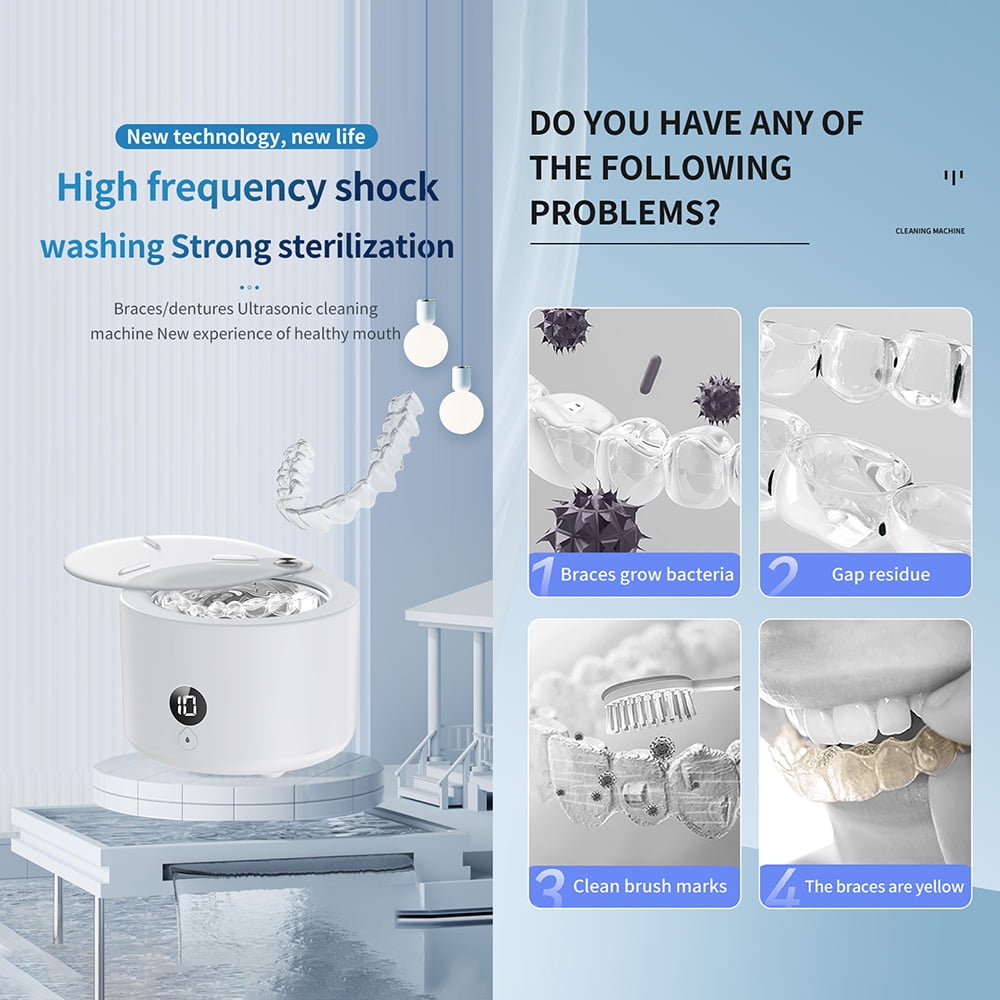 Rainbuvvy SL103-Ultrasonic cleaner Suitable for cleaning (jewelry, braces, dentures, etc.): 150ML capacity: 45000HZ frequency, deep cleaning, timed shutdown, small portable cleaning machine, easy to c