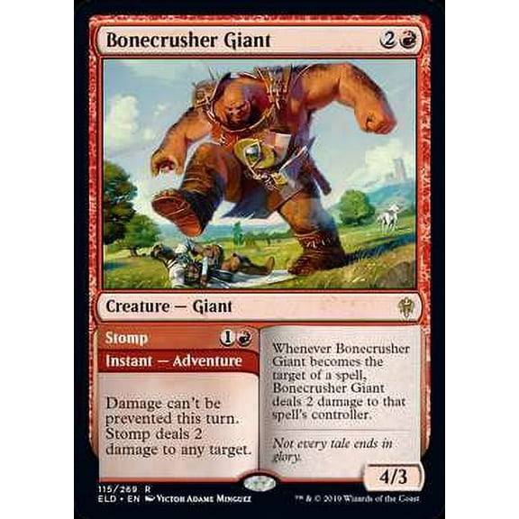 MtG Throne of Eldraine Rare Bonecrusher Giant // Stomp #115