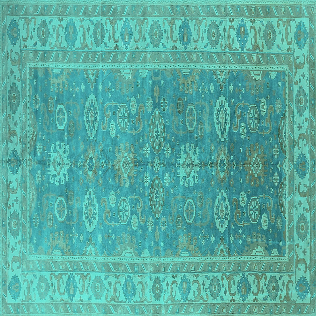 Ahgly Company Machine Washable Indoor Square Oriental Turquoise Blue ...