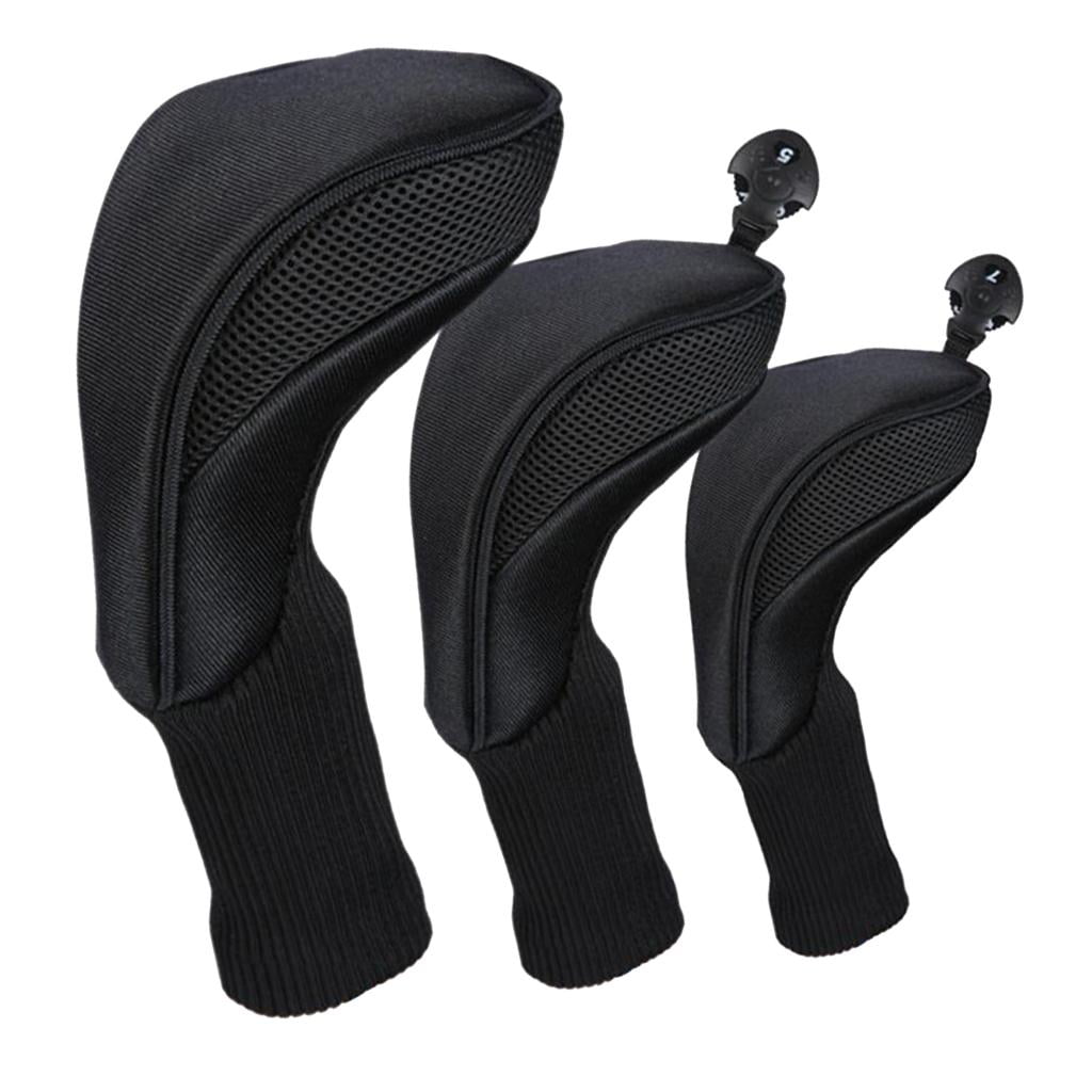 funtasica 3x Golf Covers Driver Covers for Head with Long Neck Headcover for Women Men , Black