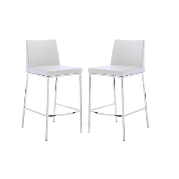 Plata Decor Import Aelta Stool in White PU, Counter Stool Kitchen PU Stool, Island Stool, Modern Counter Stool, Stainless Steel Stool, with Backrest and Footrest Set of 2