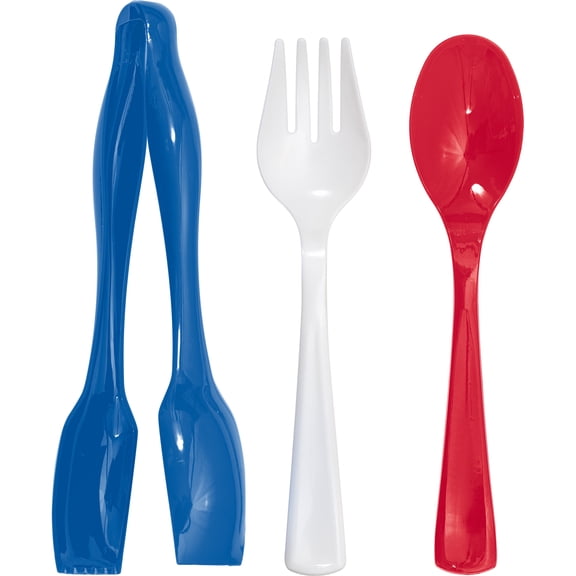 Way to Celebrate Patriotic Utensil Serving Set, Red/White/Blue, 3 Pieces