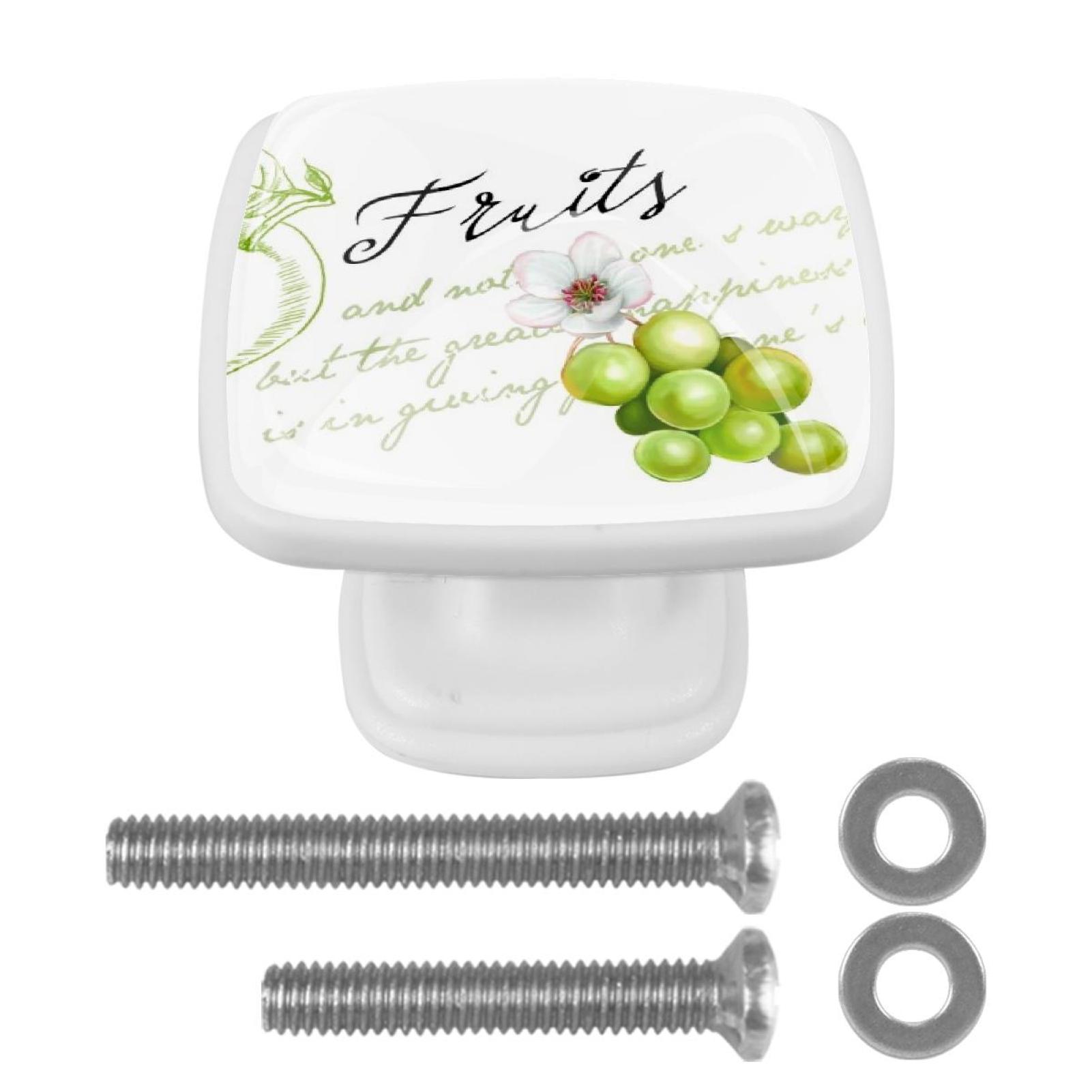 Ownta Flower Grapes Square Glass Drawer Handles Knobs Pulls With Screws