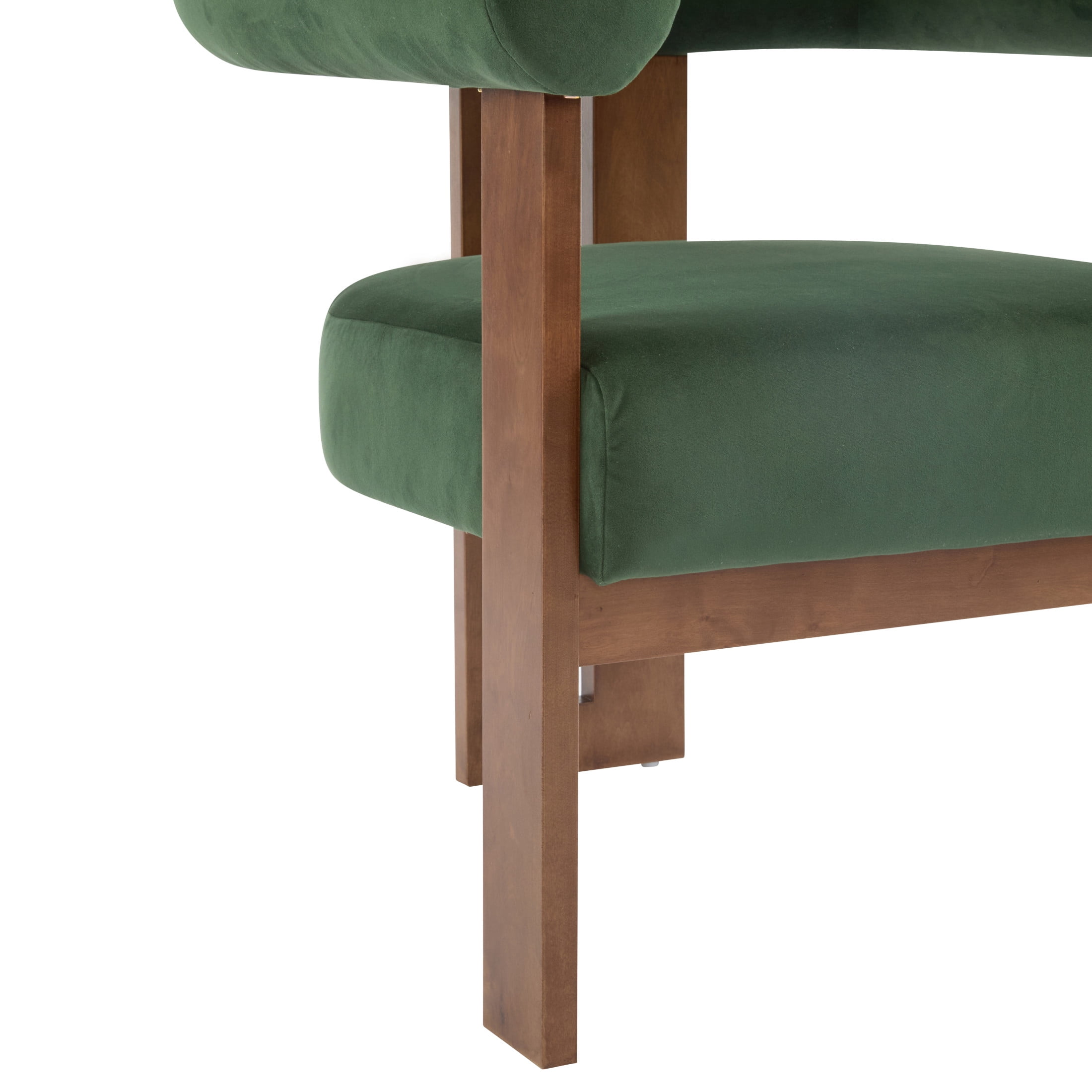 Ralis Modern Upholstered Velvet Accent Arm Chair, Wood, Green + Walnut