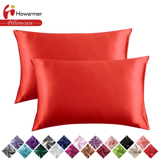 Howarmer Red Pillowcases for Hair and Skin, Set of 2 Satin Pillowcases