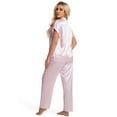 thumbnail image 2 of DAKIMOE Silk Satin Pajamas Set for Women Two-Piece Sleepwear Short Sleeve Pjs Soft Button Down Shirt and Wide Leg Long Pants with Pockets, 2 of 7