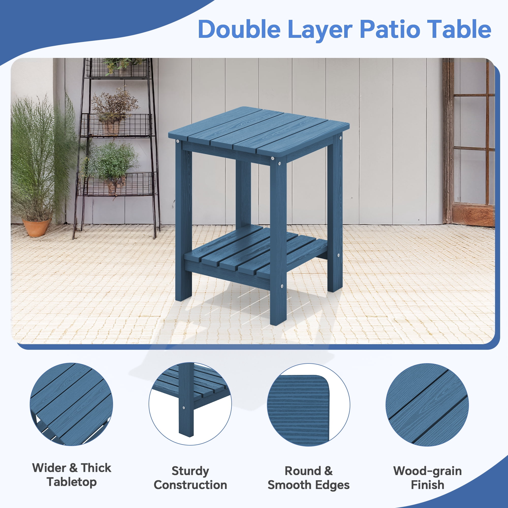 SERWALL 3 Piece Patio Furniture Set,HDPE Outdoor Bistro Set with Coffee Table and Chair for the Patio,Navy