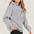 thumbnail image 4 of IROINNID Women's Fall Tops Long Sleeve Fall And Winter Solid Color Hooded Sweatshirt Loose Fit Casual Basic Hoodie,Gray, 4 of 9