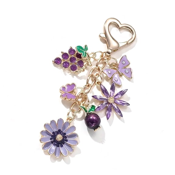 Delicate Floral Grape Charm Keychain Enamel Butterfly Ornament for Bags
