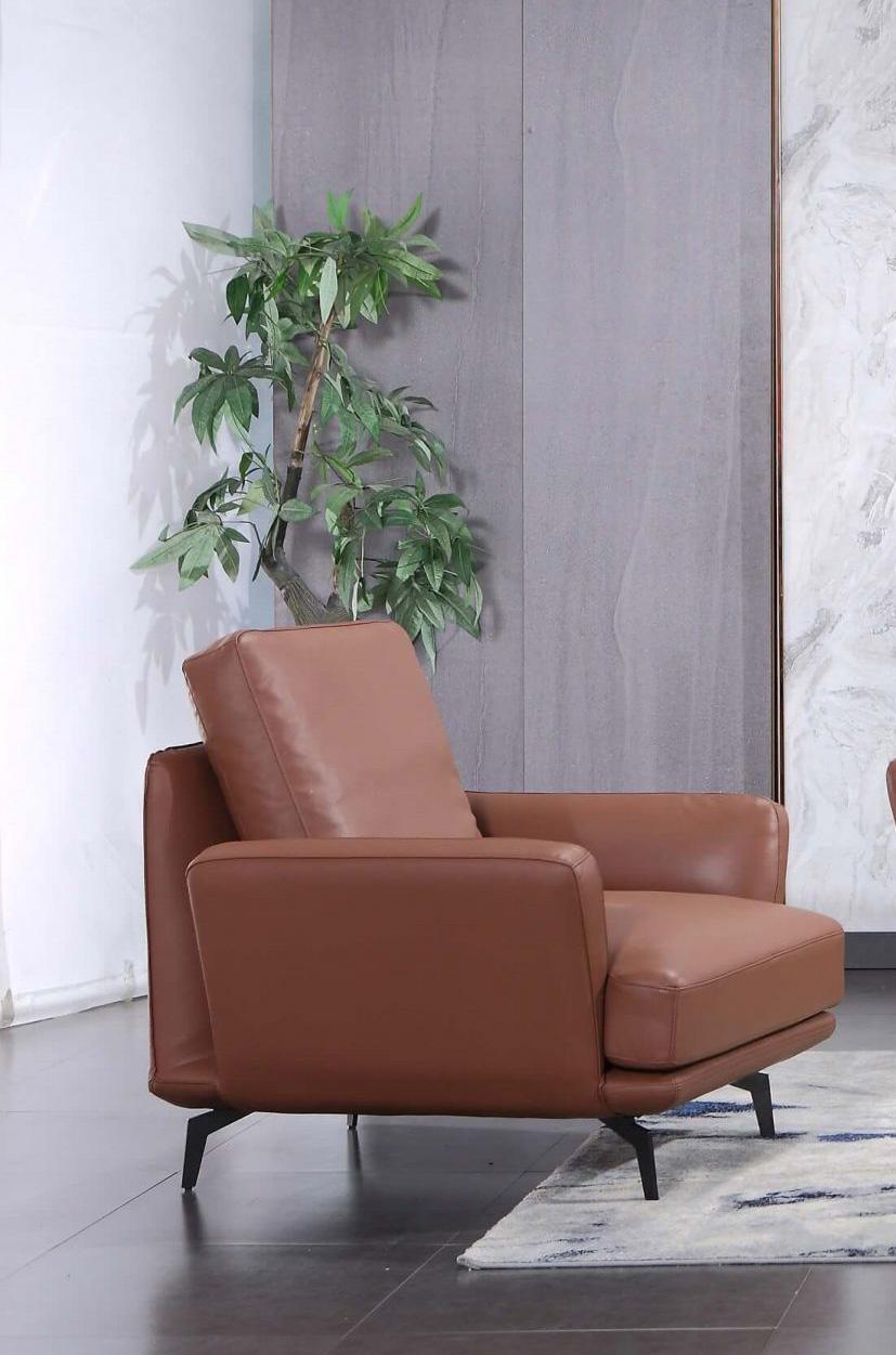 Premium Italian Leather Russet Brown TRATTO Arm Chair EUROPEAN FURNITURE Modern - image 2 of 3