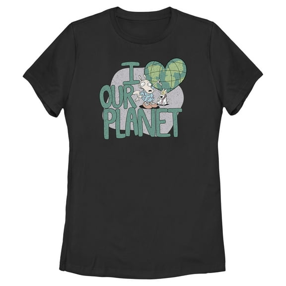 Women's Rocko's Modern Life I Heart Our Planet  Graphic Tee Black X Large