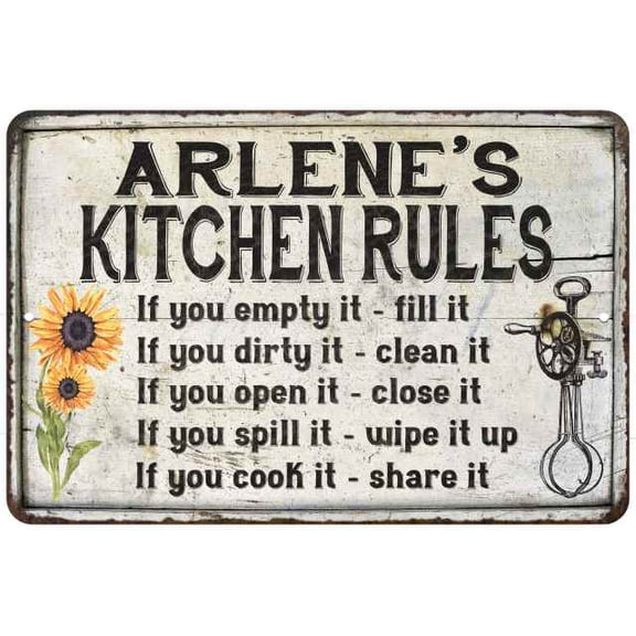 Arlene's Kitchen Rules Chic Sign Vintage Decor 8x12 Metal Sign 108120032228