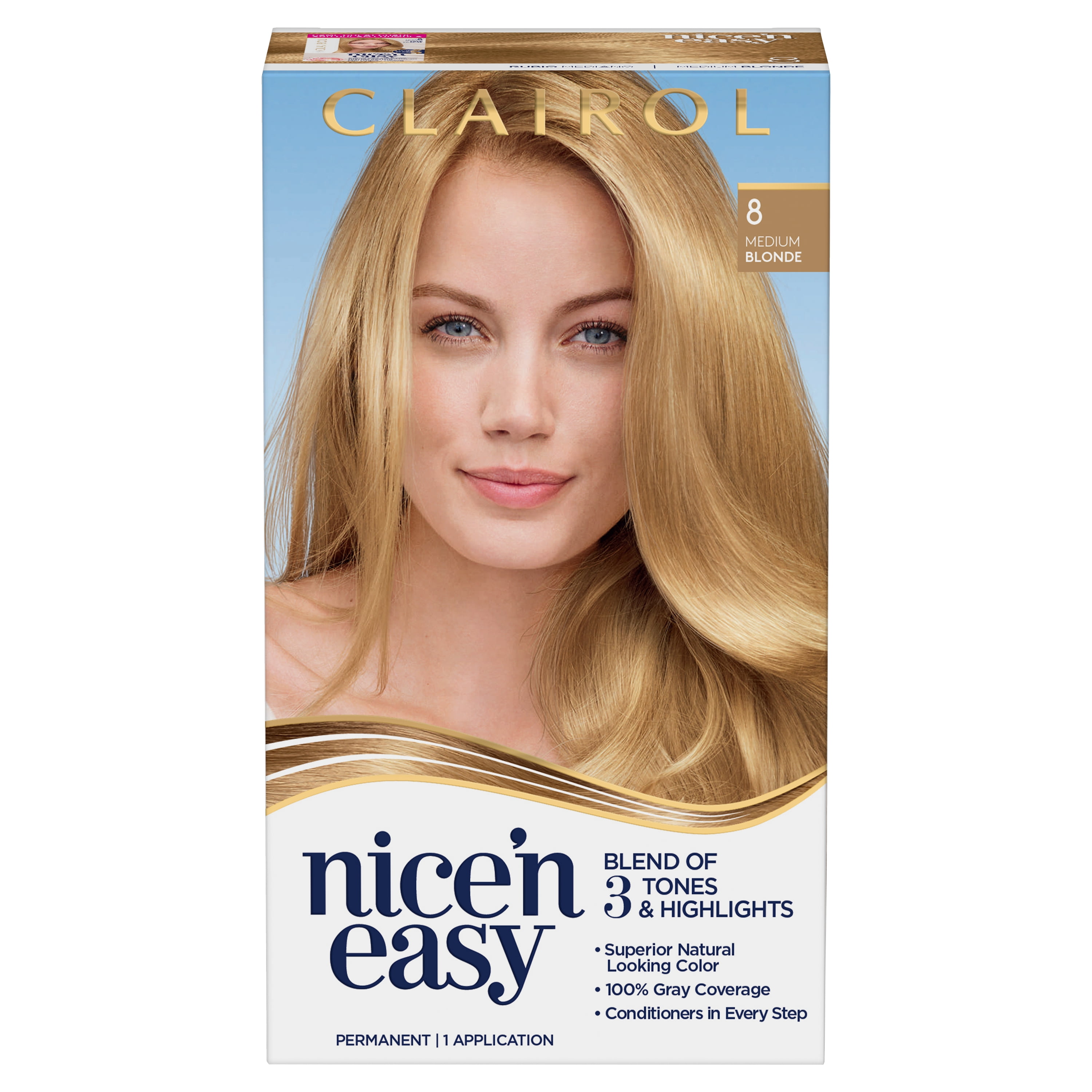 Clairol Nice'n Easy Permanent Hair Color Creme, 8 Medium Blonde, 1  Application, Hair Dye 