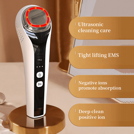 Ultrasonic beauty device, EMS microcurrent lifting and photon rejuvenation device - anti-aging, wrinkle removal, puffiness skin care, facial conditioning, neck...