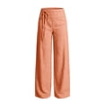 thumbnail image 5 of Women Plaid Tie Detail Elastic High Waist Straight Leg Pants, Side Pockets Loose Daily Casual Long Trousers Orange XXL(XXL), 5 of 5