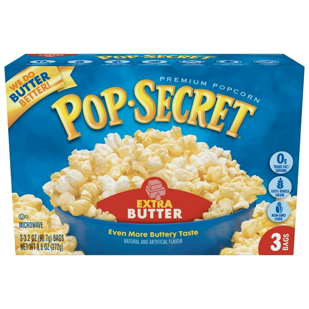Pop Secret Microwave Popcorn, Extra Butter, 3.2 Oz, 3 Ct