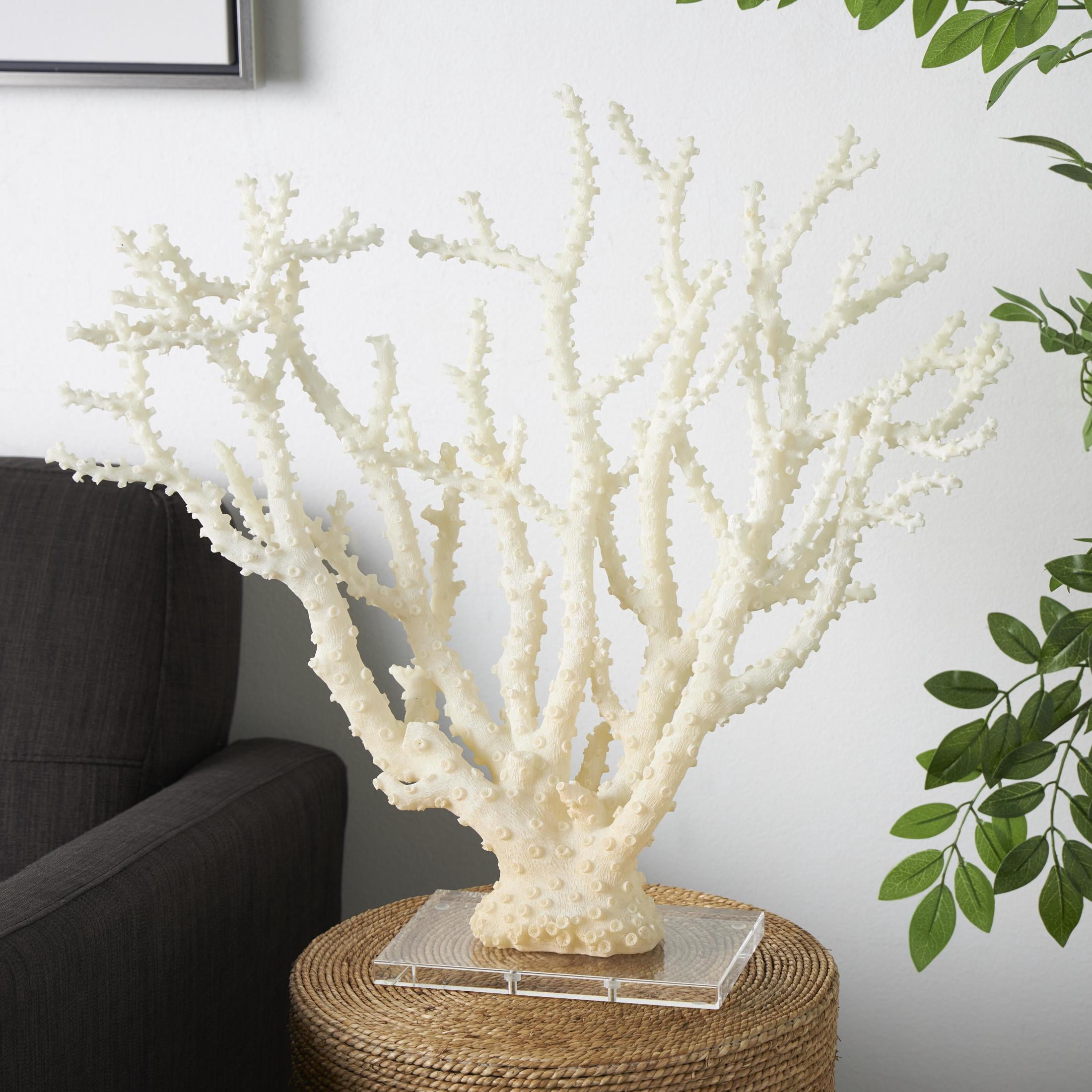26" x 23" Cream Polystone Coral Sculpture with Clear Acrylic Base, by DecMode