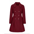 thumbnail image 4 of XPMWRP Women's Double Breasted Mid Long Trench Coat Classic Lapel Windproof Overcoat Solid Color Fall Winter Fashion Jackets with Pockets Red XL, 4 of 6