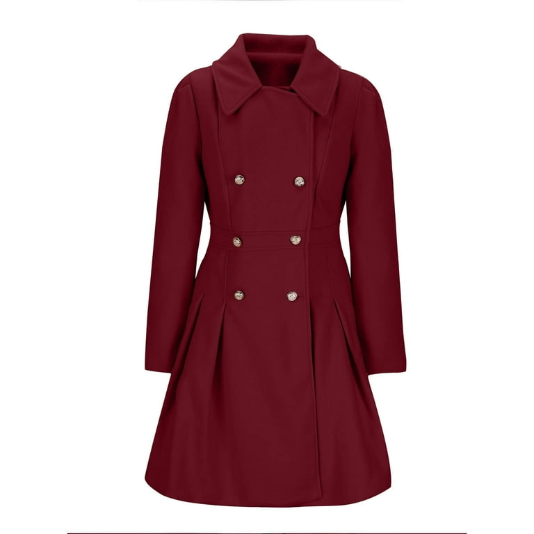 Mrat Winter Dress Coat Button Peacoat Notch Lapel Double Breasted Outerwear with Pockets Long Winter Trench Coat Womens Oversized Hoodie Sweatshirt S-