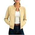 thumbnail image 3 of Thousandth Women's Knit Bomber Jacket Crew Neck Full Zip Long Sleeve Coats Casual Lightweight Outerwear with Pockets for Daily Wear, 3 of 8